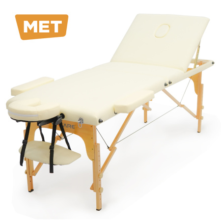 Складной массажный стол на деревянном каркасе Кремовый